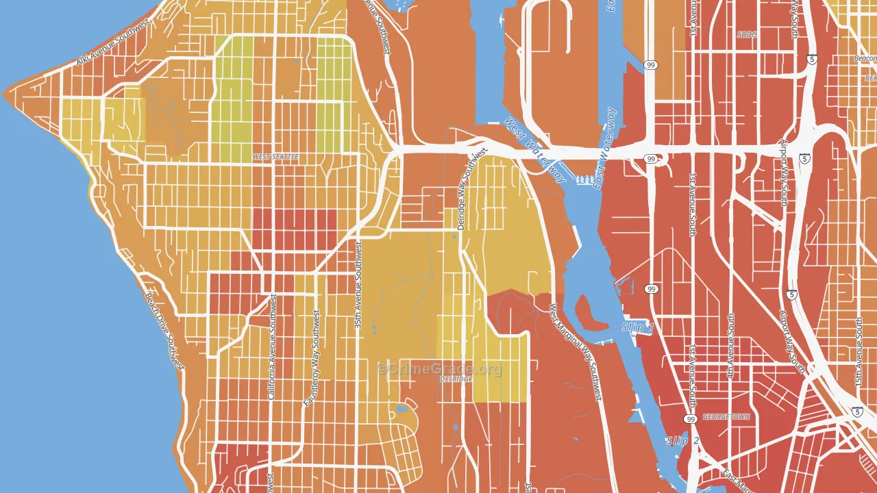 North Delridge, Seattle, WA Map of Vehicle Theft Rates