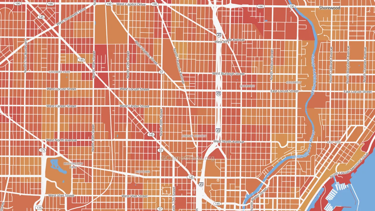 North Division, Milwaukee, WI Map of Vehicle Theft Rates