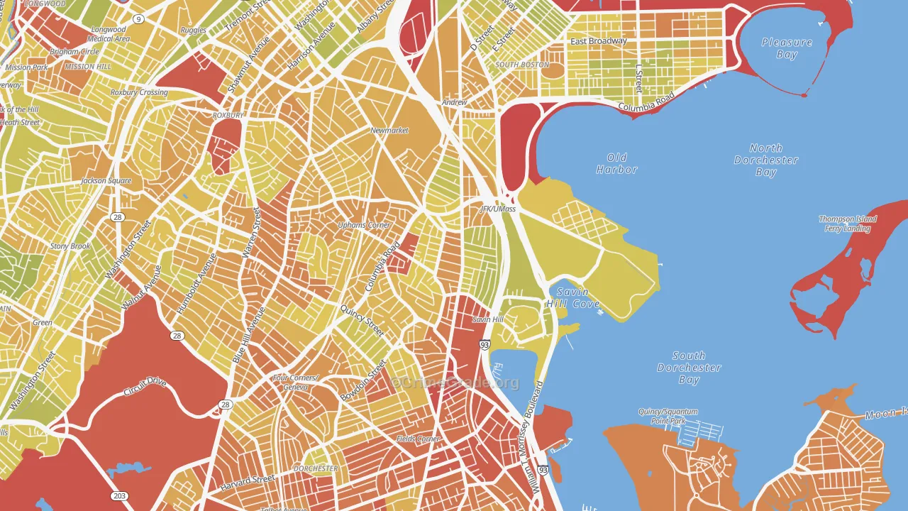North Dorchester, Boston, MA Map of Vehicle Theft Rates