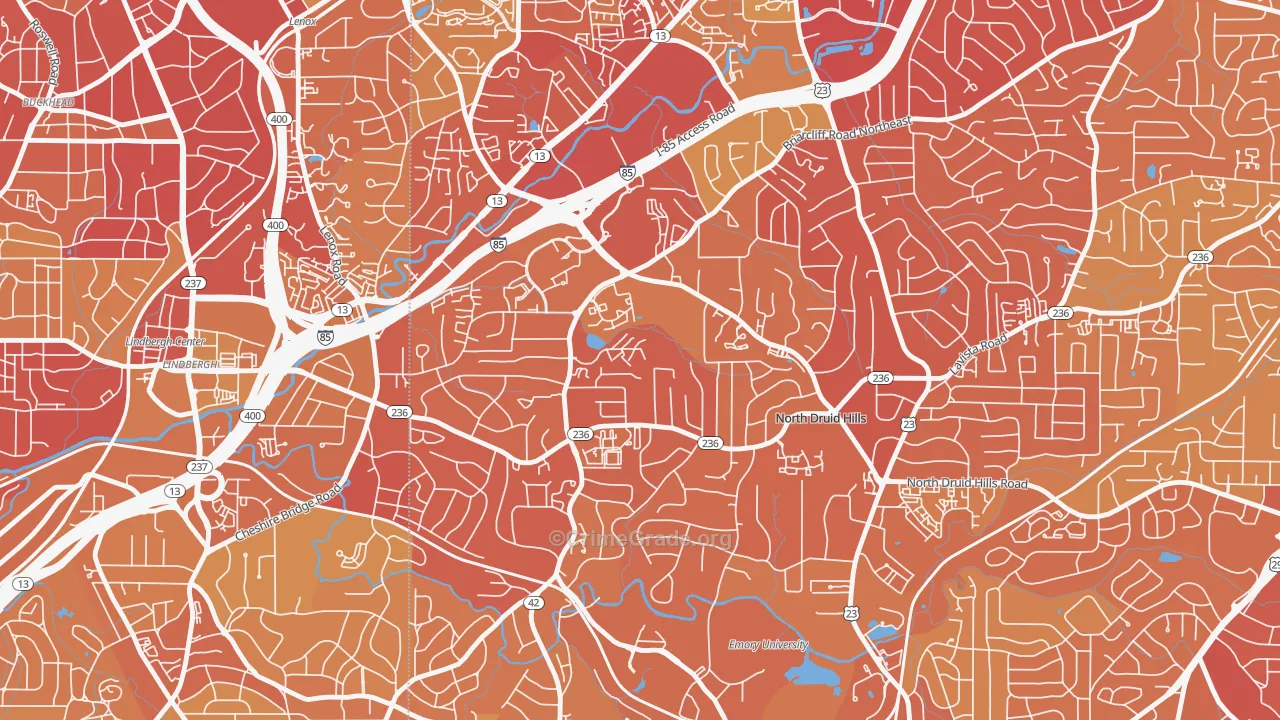 North Druid Hills, GA Map of Vehicle Theft Rates