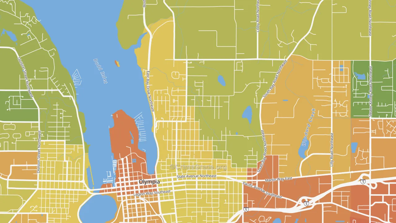 North East, Olympia, WA Map of Vehicle Theft Rates