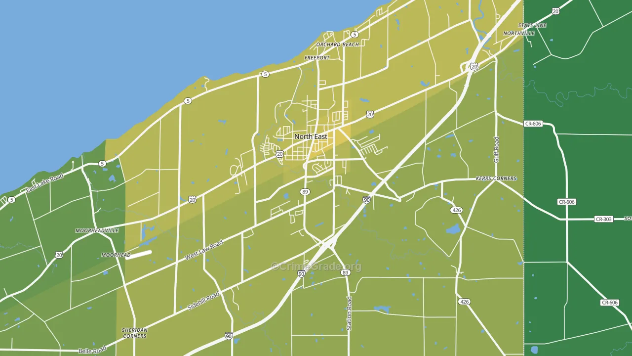 North East, PA Map of Vehicle Theft Rates