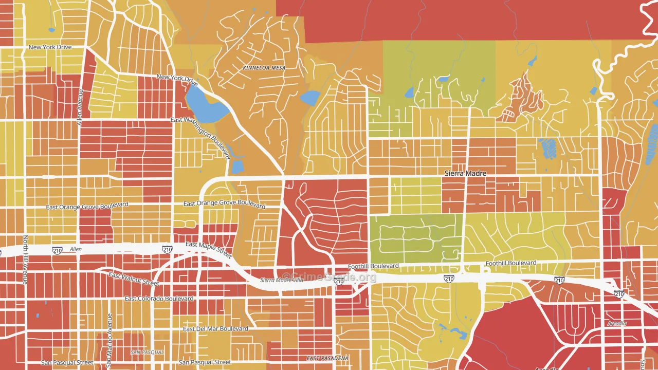 North East, Pasadena, CA Map of Vehicle Theft Rates