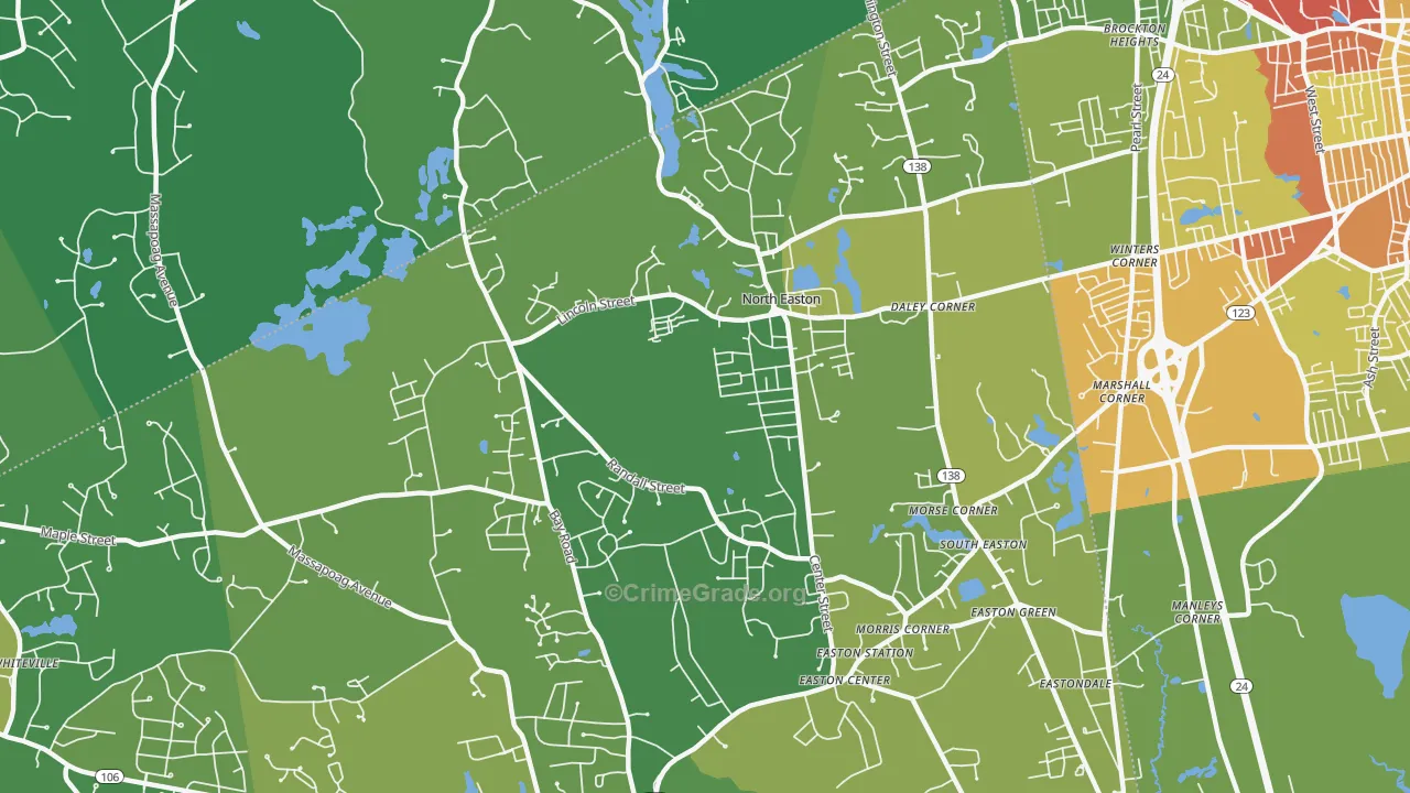 North Easton, MA Map of Vehicle Theft Rates