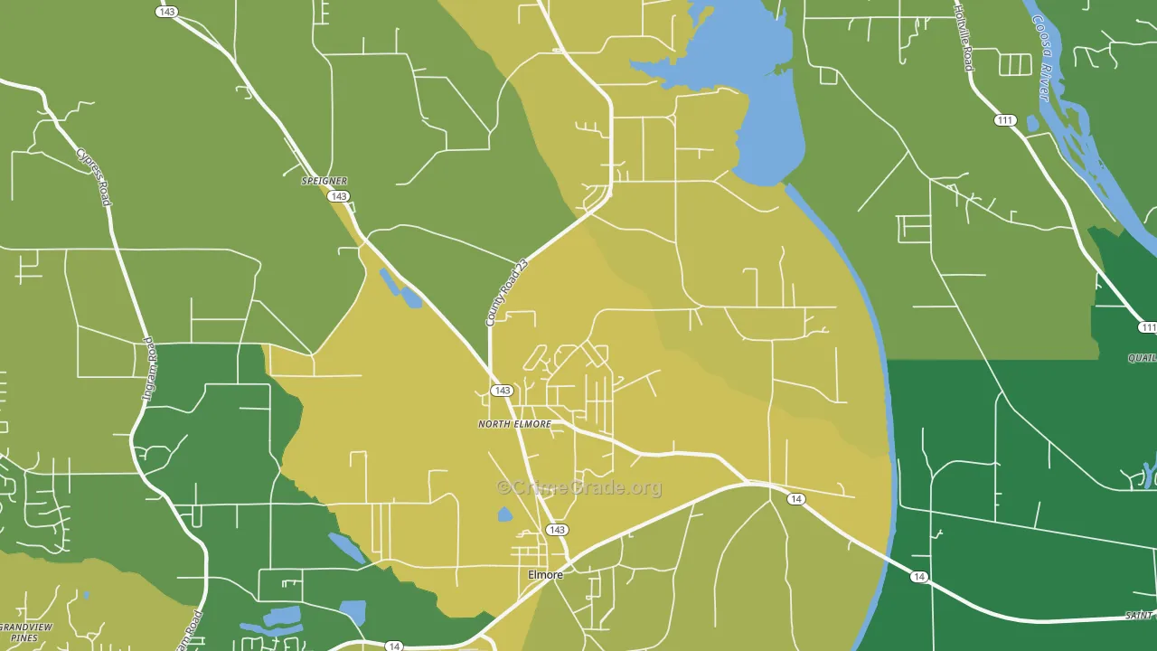 North Elmore, AL Map of Vehicle Theft Rates