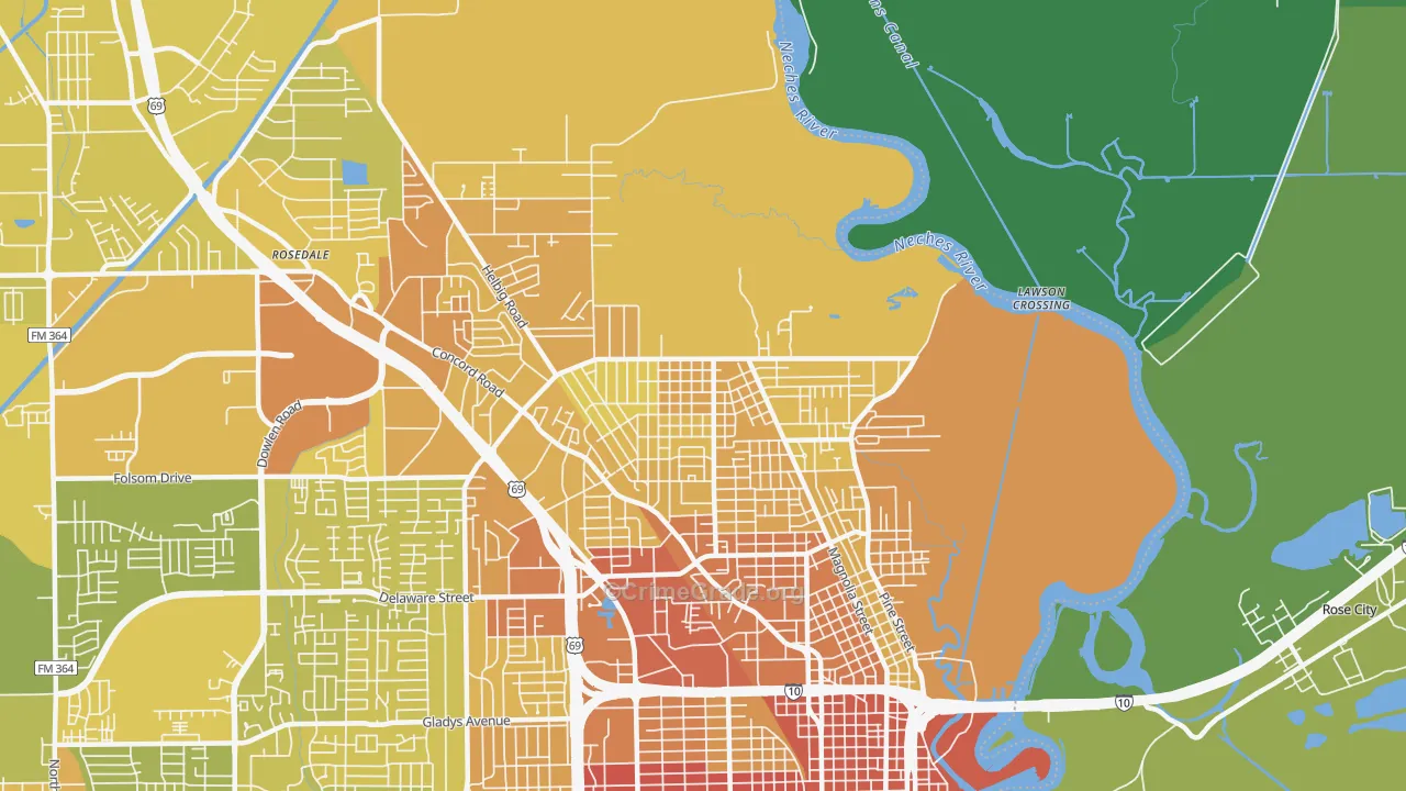 North End, Beaumont, TX Map of Vehicle Theft Rates