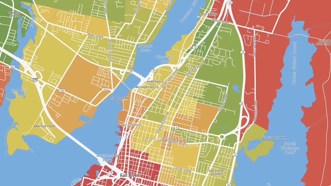 North End, Fall River, MA Map of Vehicle Theft Rates
