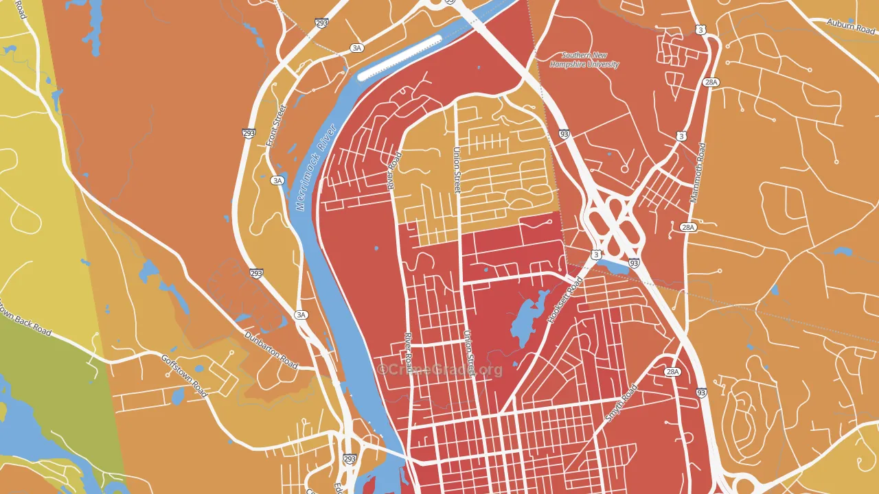 North End Manchester, Manchester, NH Map of Vehicle Theft Rates