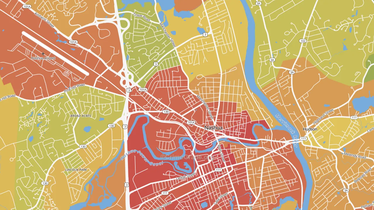 North End, Nashua, NH Map of Vehicle Theft Rates