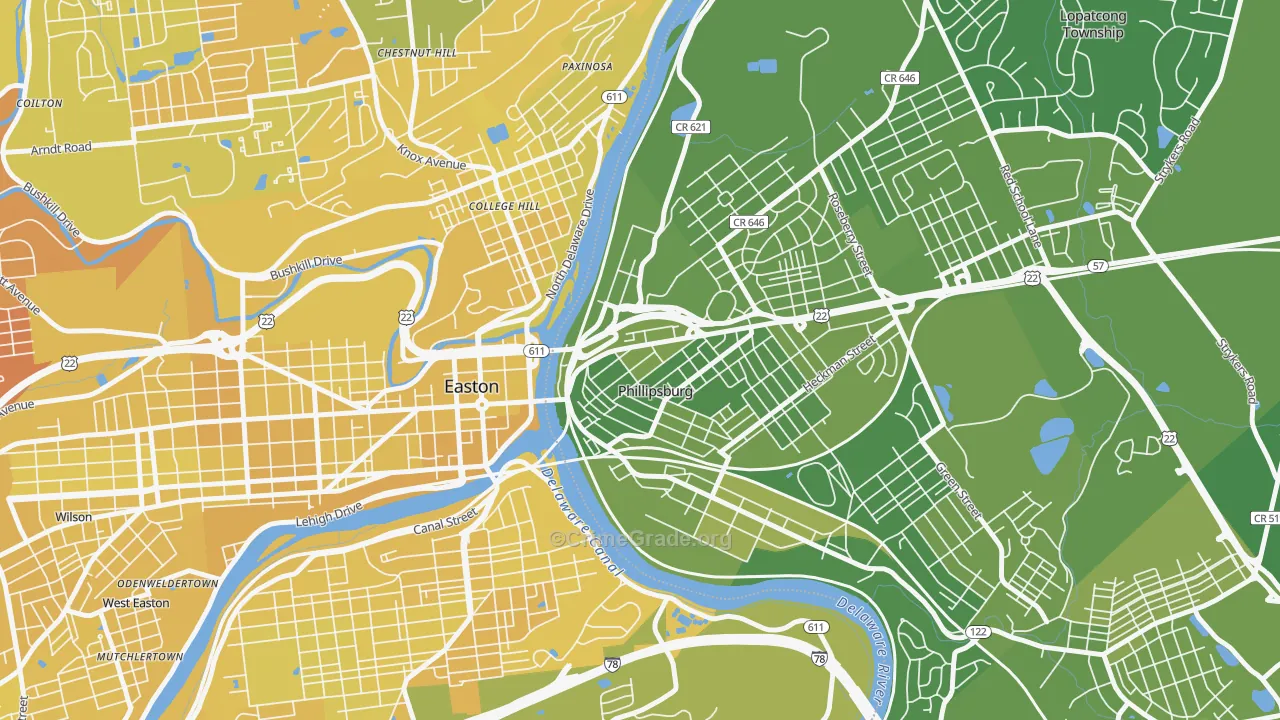 North End, Phillipsburg, NJ Map of Vehicle Theft Rates