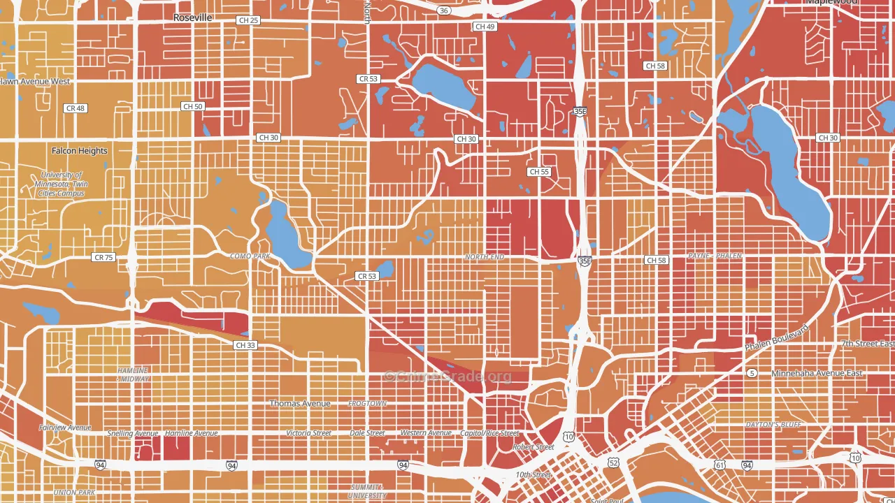 North End, St. Paul, MN Map of Vehicle Theft Rates