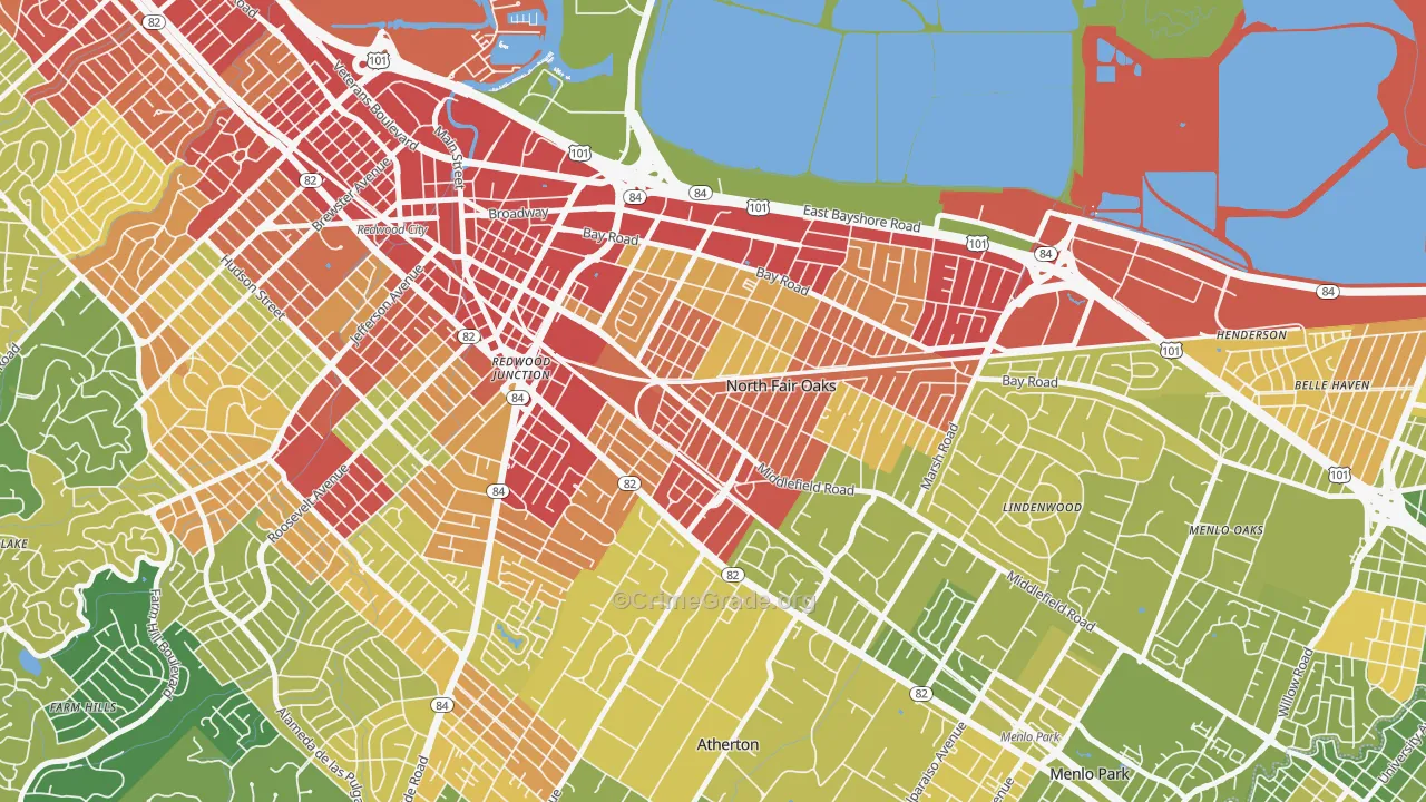 North Fair Oaks, CA Map of Vehicle Theft Rates