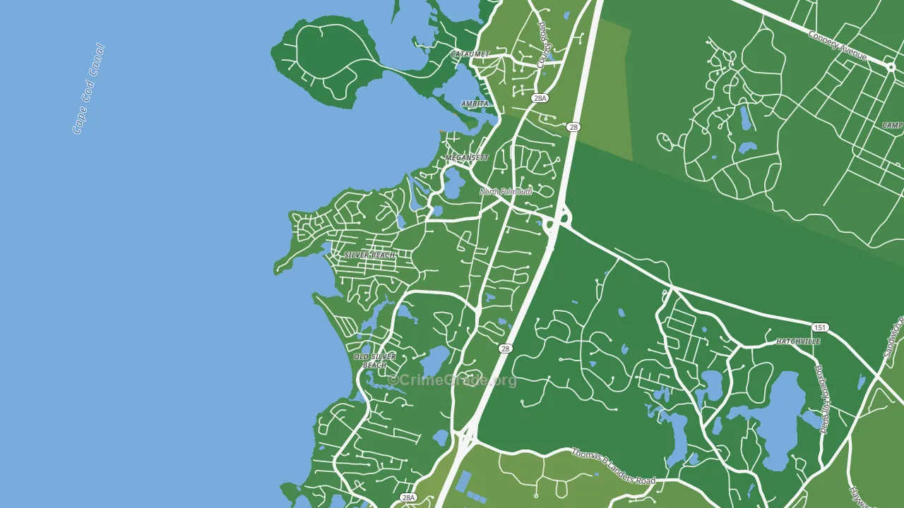 North Falmouth, MA Map of Vehicle Theft Rates