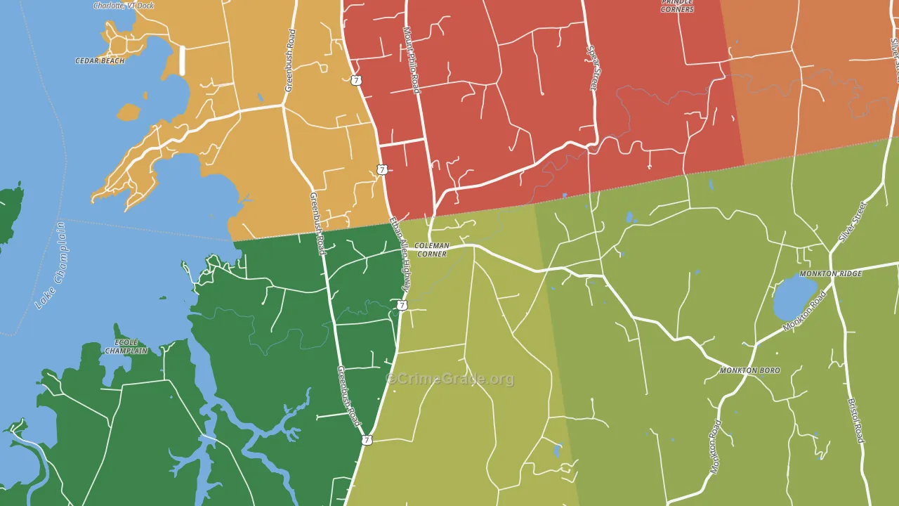 North Ferrisburgh, VT Map of Vehicle Theft Rates