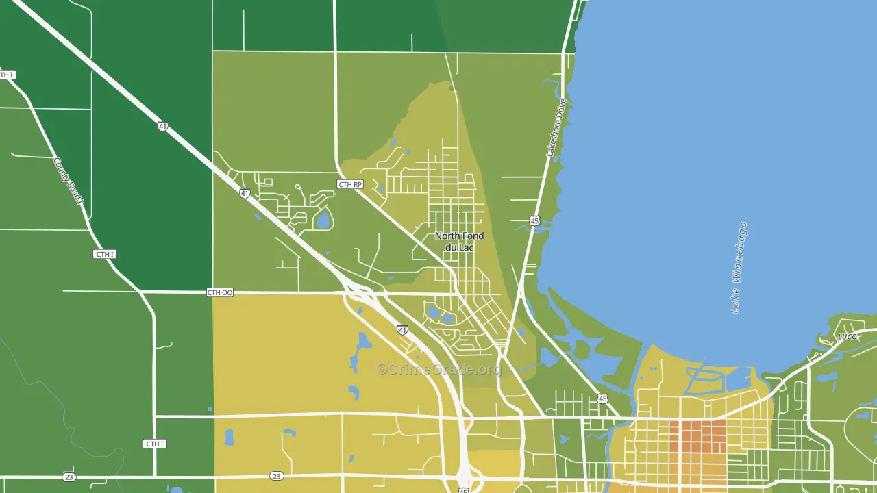 North Fond du Lac, WI Map of Vehicle Theft Rates
