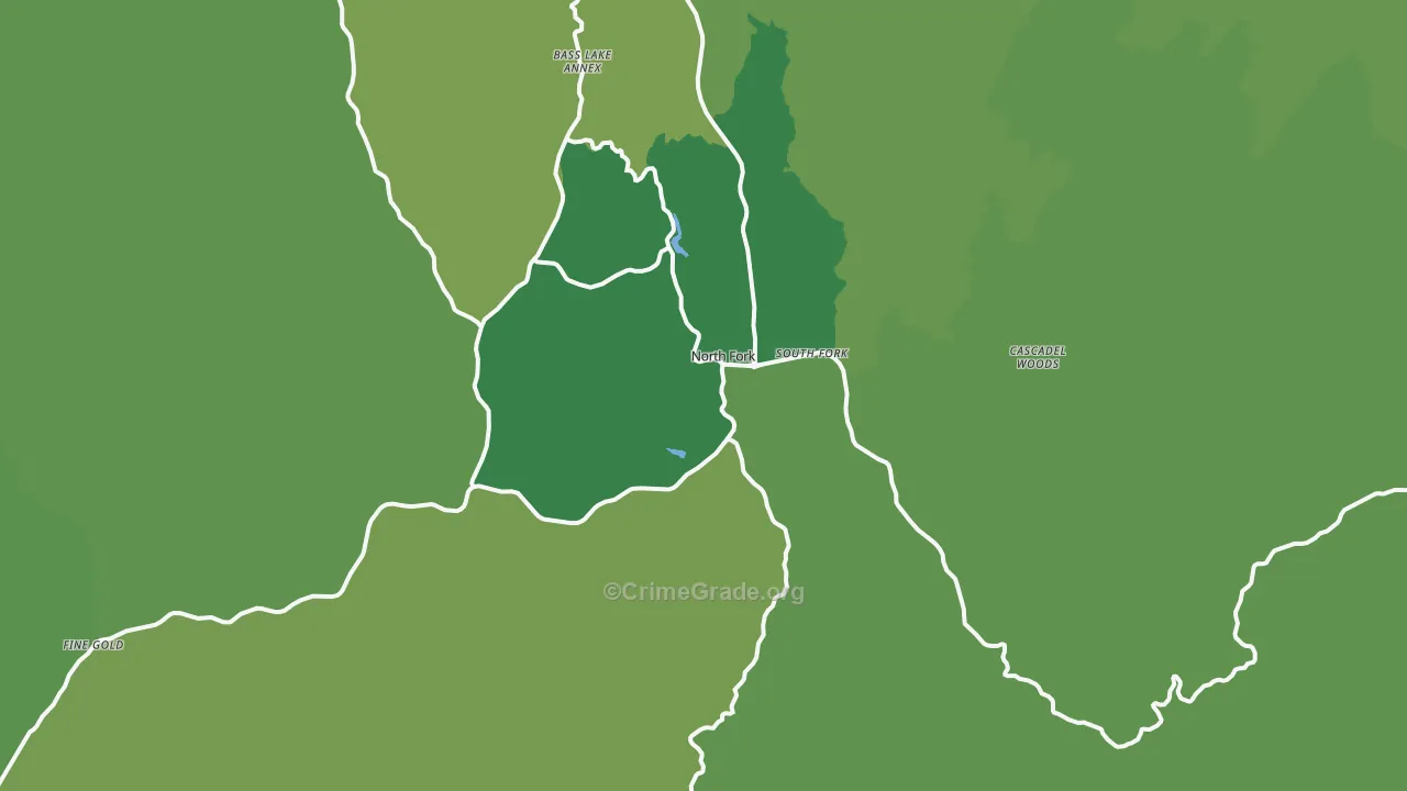 North Fork, CA Map of Vehicle Theft Rates