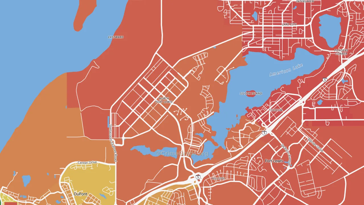 North Fort Lewis, WA Map of Vehicle Theft Rates