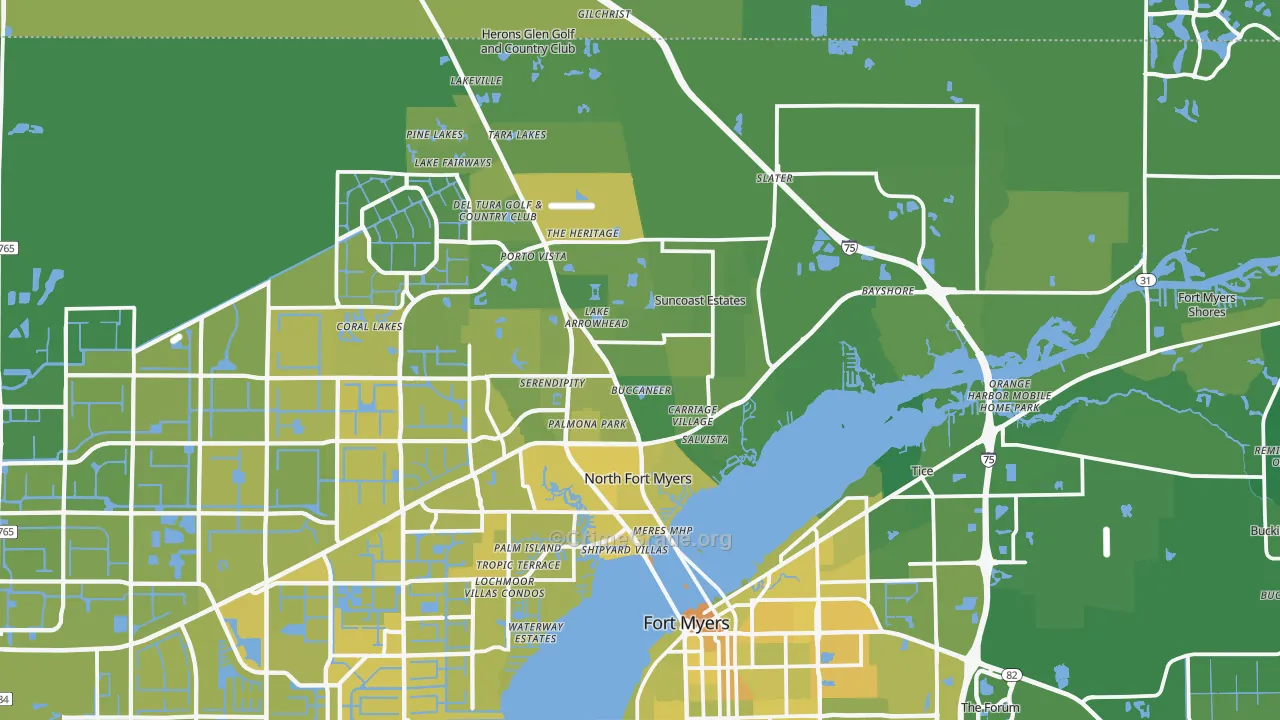 North Fort Myers, FL Map of Vehicle Theft Rates