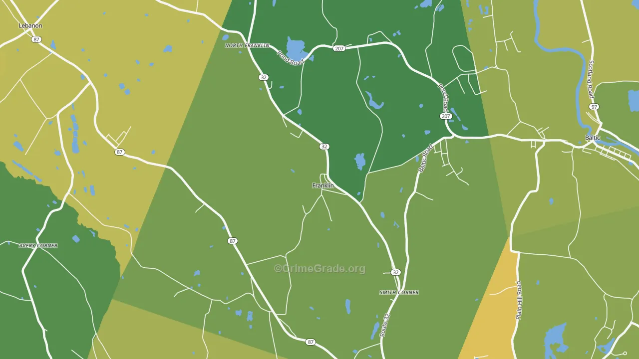 North Franklin, CT Map of Vehicle Theft Rates