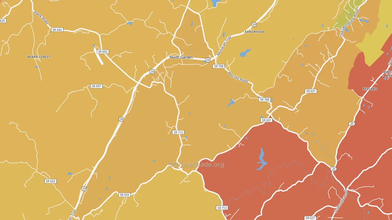 North Garden, VA Map of Vehicle Theft Rates