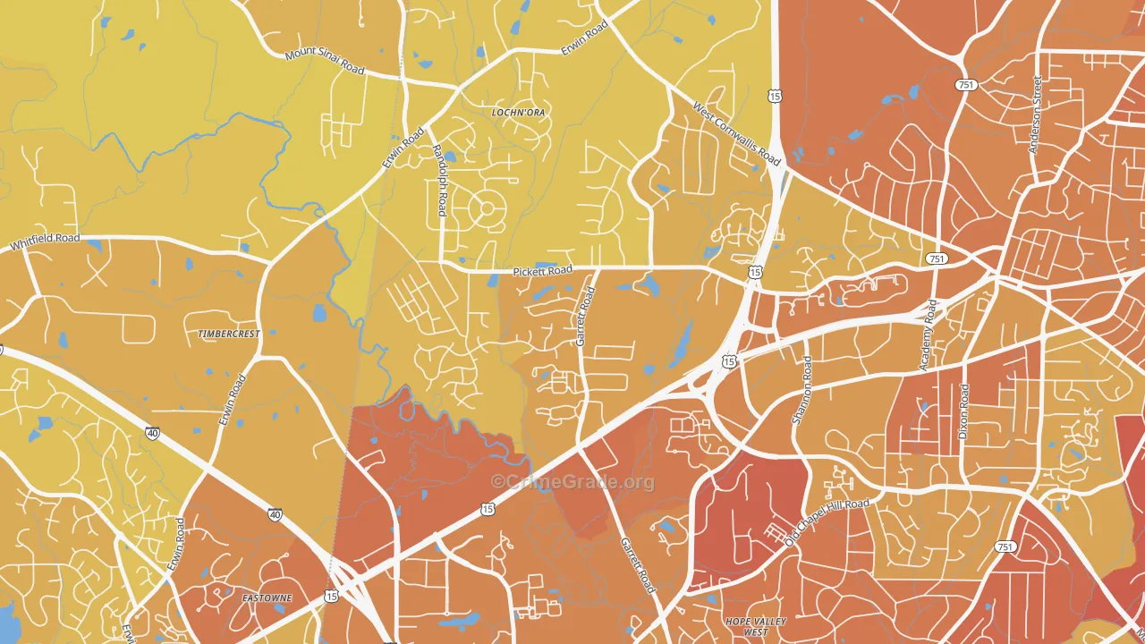 North Garrett Road, Durham, NC Map of Vehicle Theft Rates