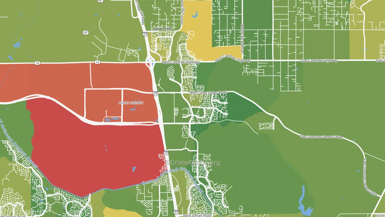 North Gateway, Phoenix, AZ Map of Vehicle Theft Rates