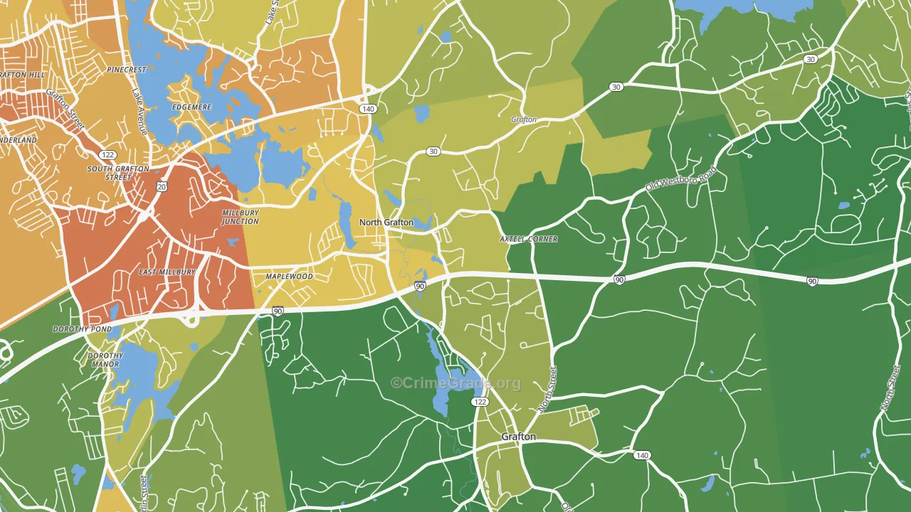 North Grafton, MA Map of Vehicle Theft Rates