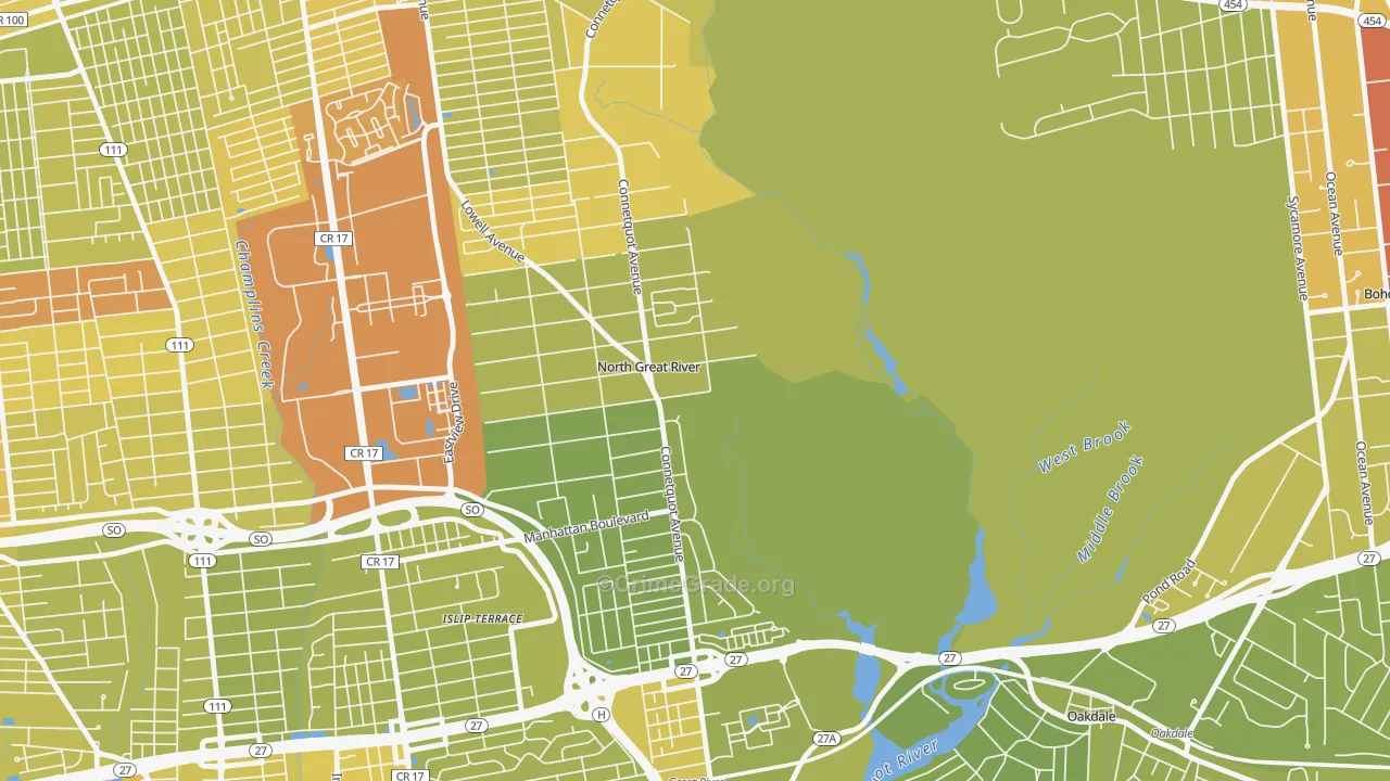 North Great River, NY Map of Vehicle Theft Rates