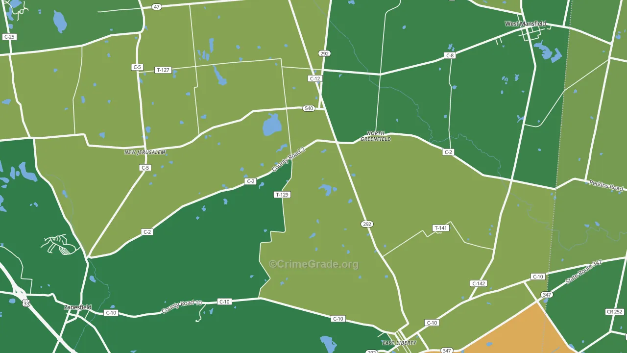 North Greenfield, OH Map of Vehicle Theft Rates