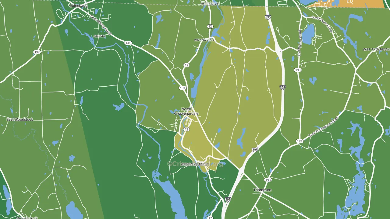 North Grosvenordale, CT Map of Vehicle Theft Rates