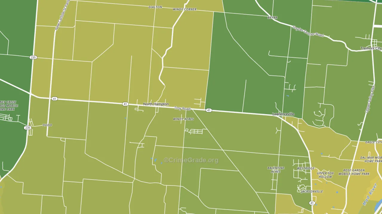 North Hampton, OH Map of Vehicle Theft Rates