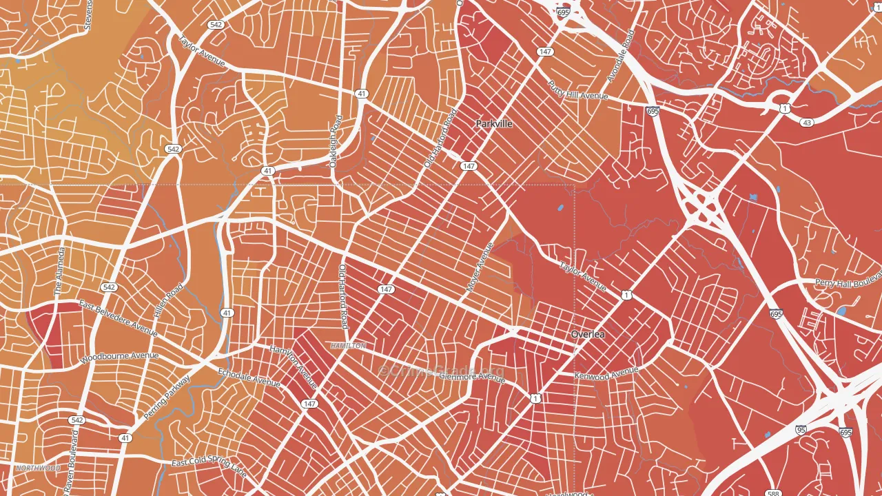 North Harford Road, Baltimore, MD Map of Vehicle Theft Rates