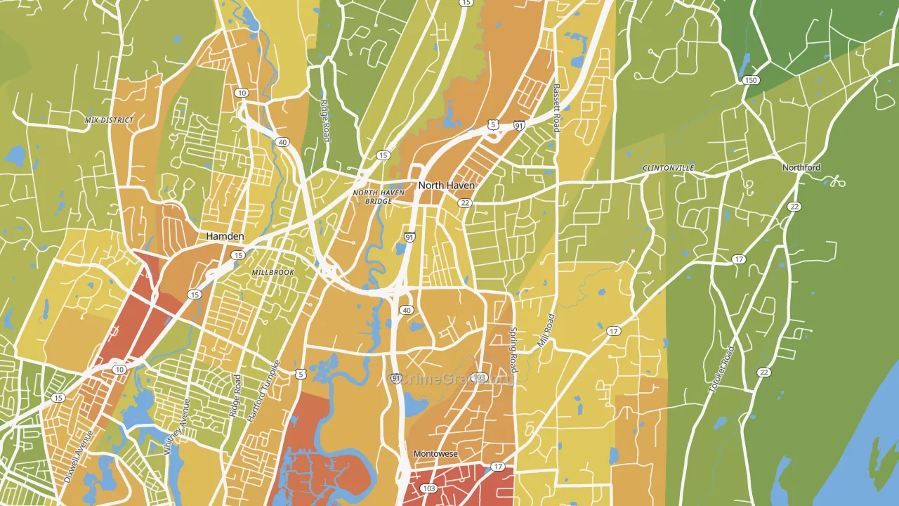 North Haven, CT Map of Vehicle Theft Rates