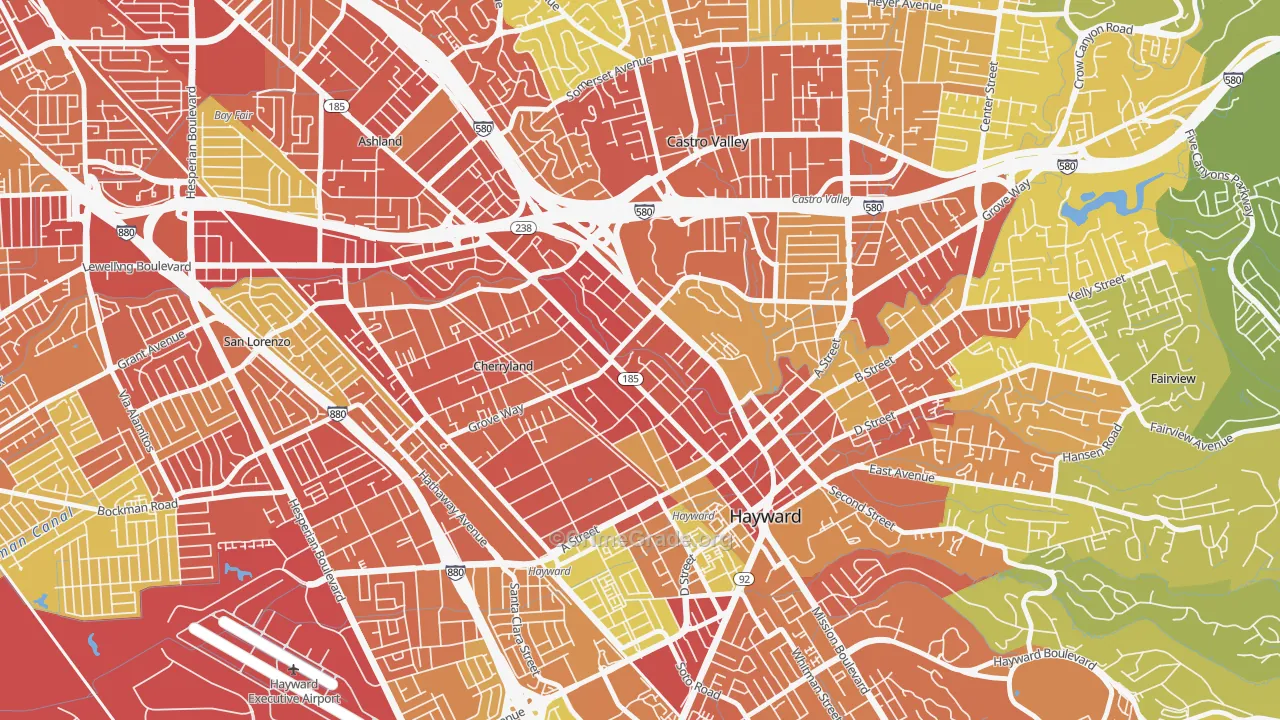 North Hayward, Hayward, CA Map of Vehicle Theft Rates