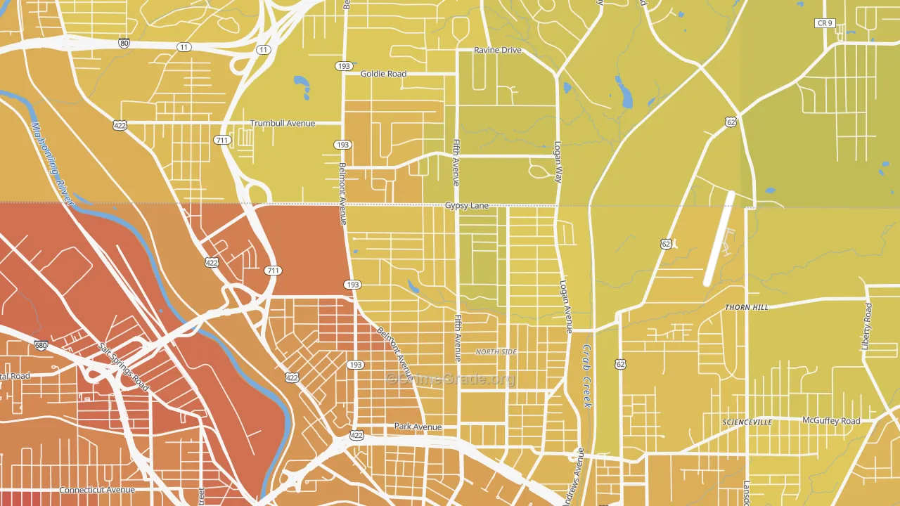 North Heights, Youngstown, OH Map of Vehicle Theft Rates