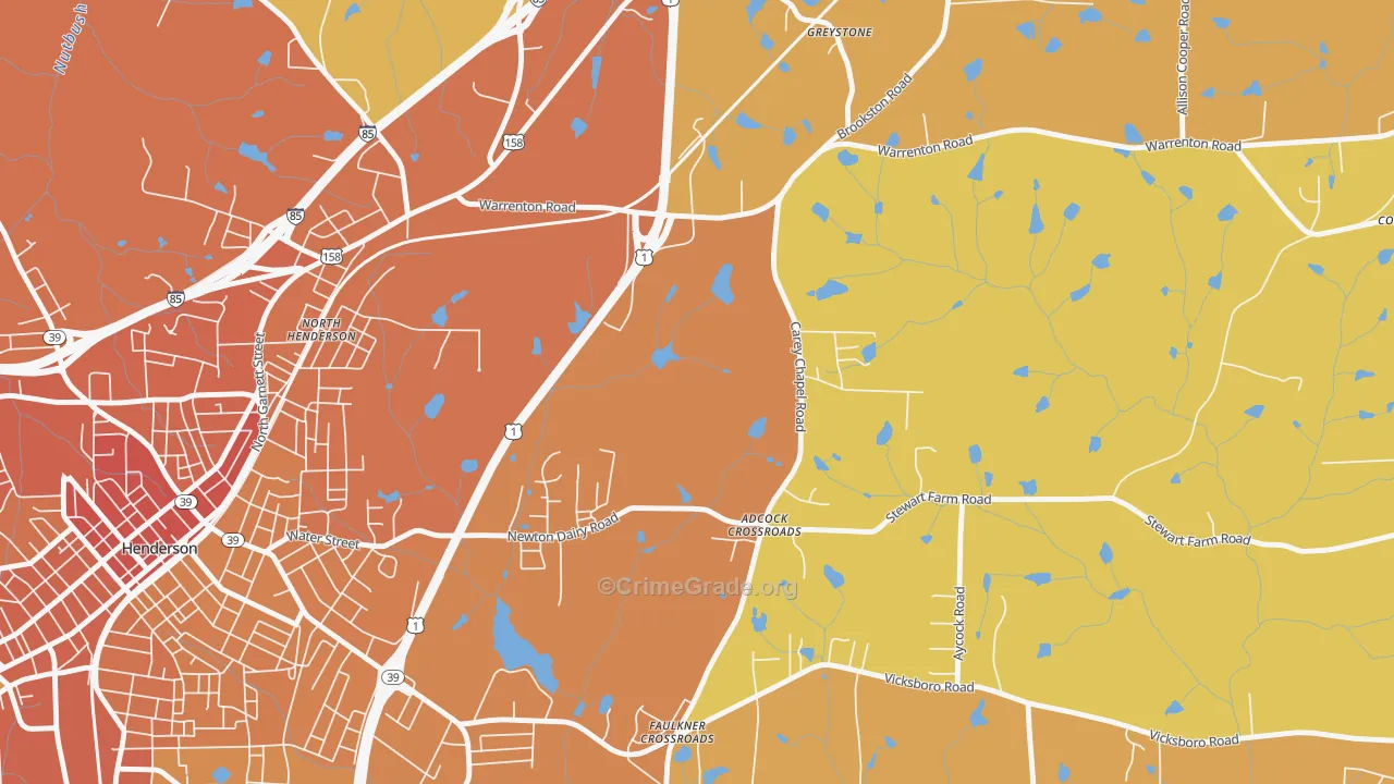 North Henderson, NC Map of Vehicle Theft Rates