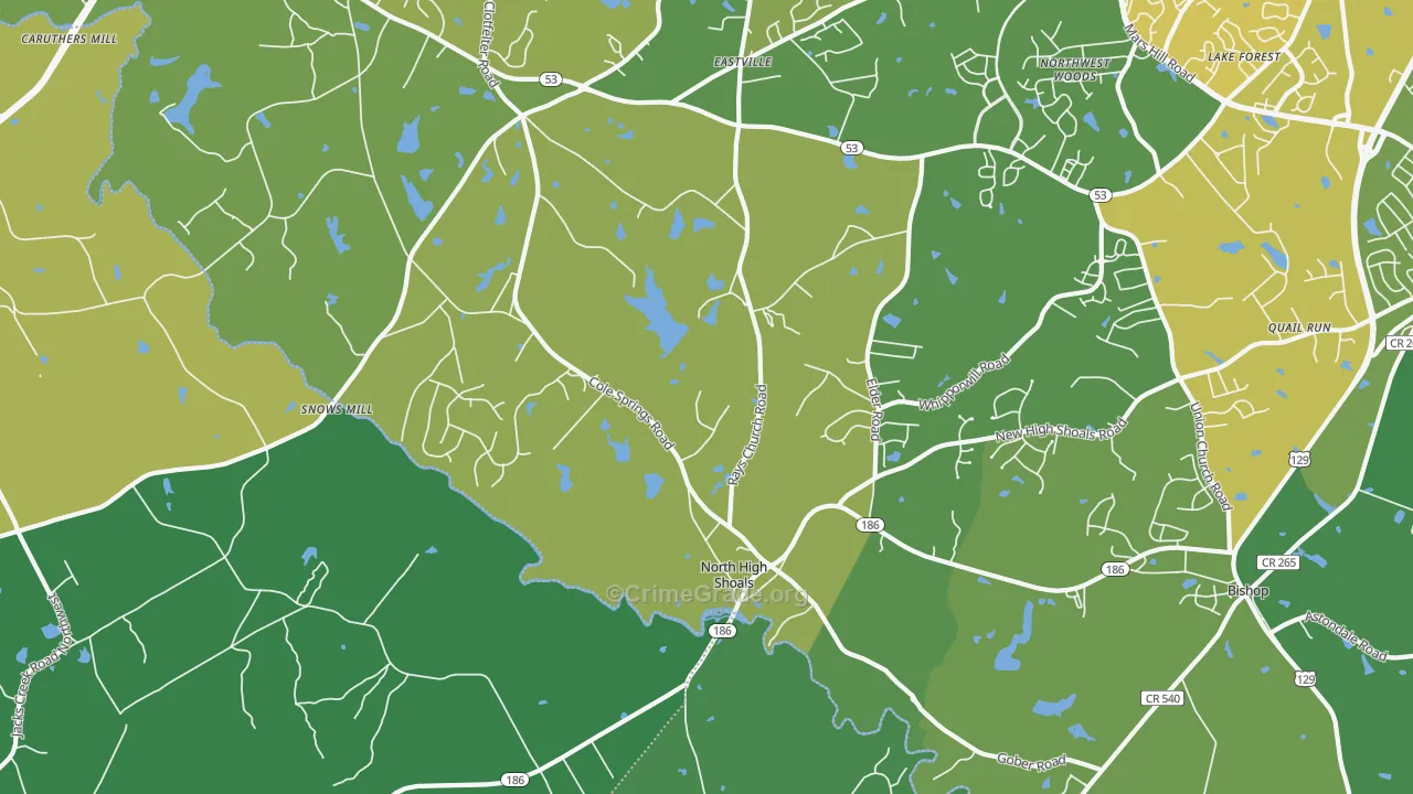 North High Shoals, GA Map of Vehicle Theft Rates