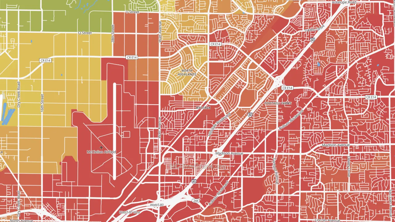 North Highlands, CA Map of Vehicle Theft Rates