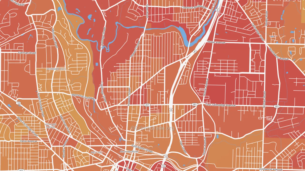 North Hill, Akron, OH Map of Vehicle Theft Rates