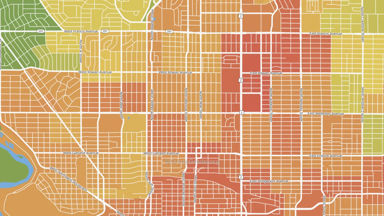 North Hill, Spokane, WA Map of Vehicle Theft Rates