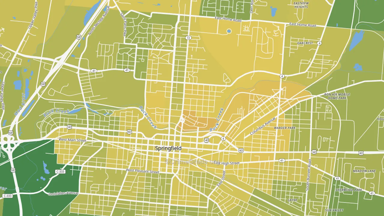 North Hill, Springfield, OH Map of Vehicle Theft Rates