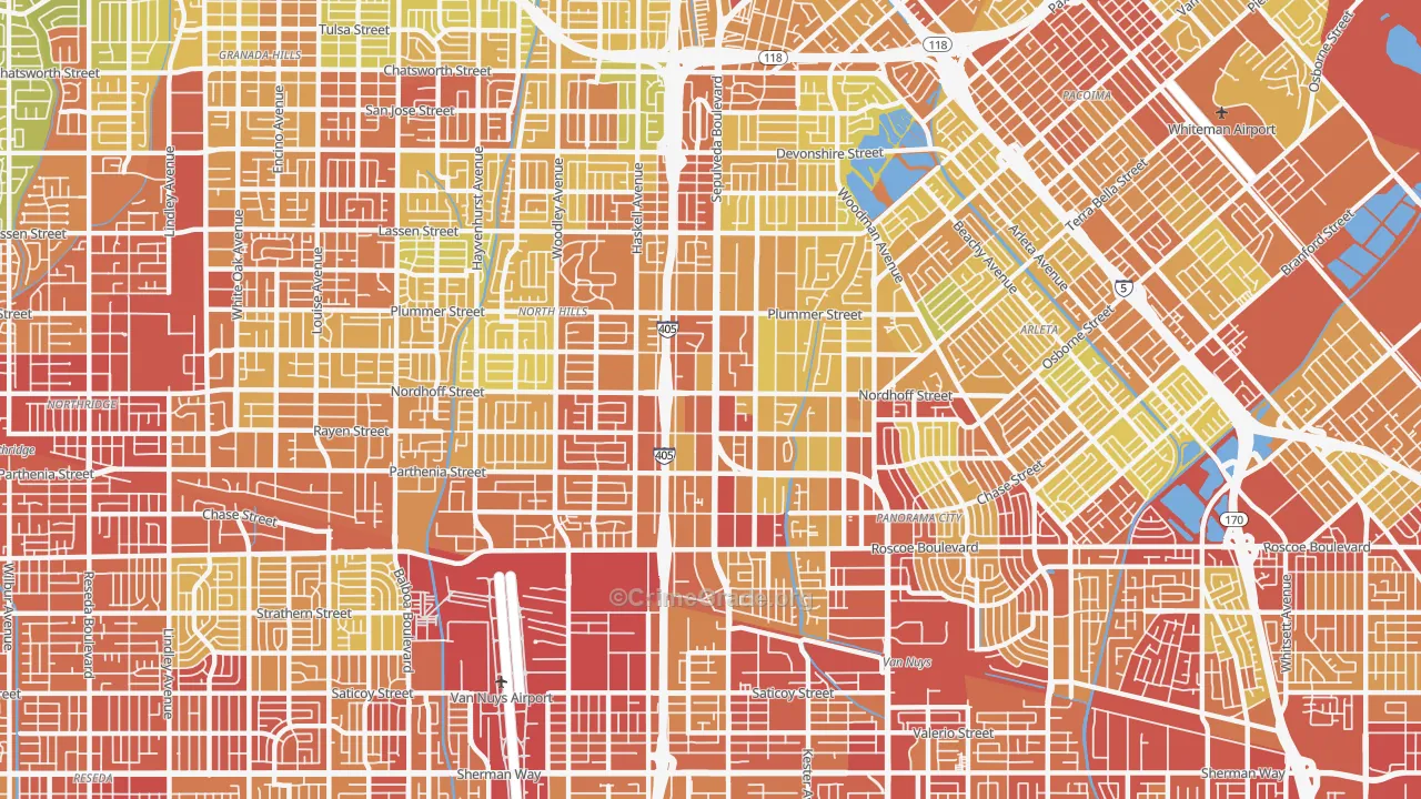 North Hills, CA Map of Vehicle Theft Rates