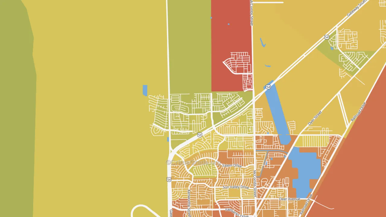 North Hills, El Paso, TX Map of Vehicle Theft Rates