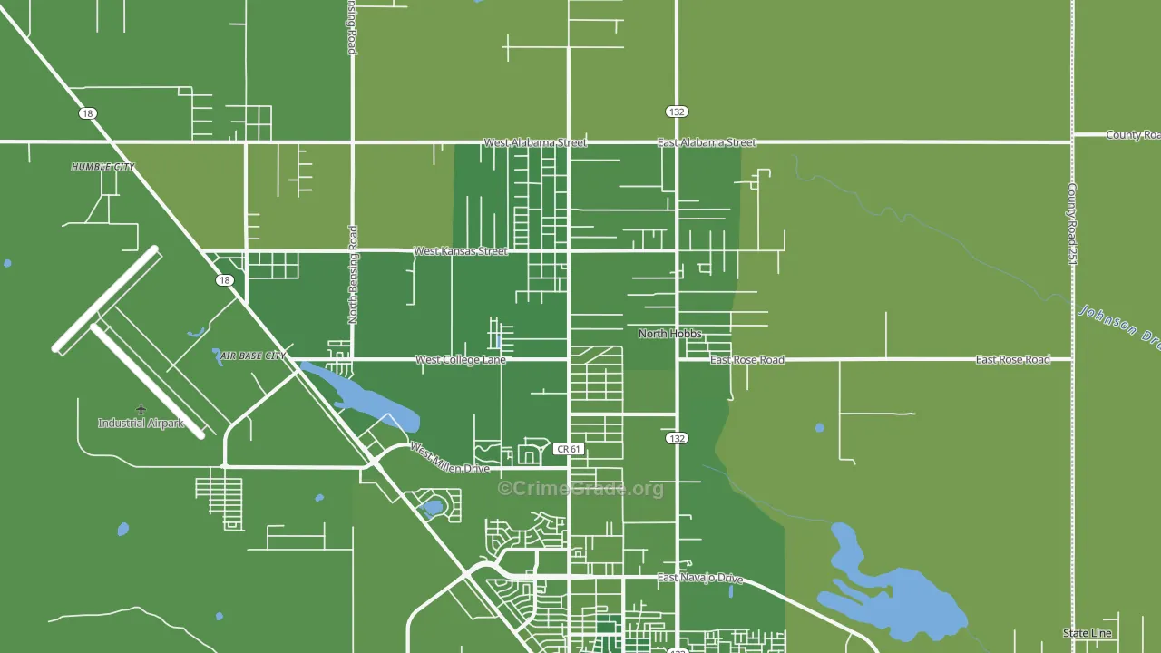 North Hobbs, NM Map of Vehicle Theft Rates