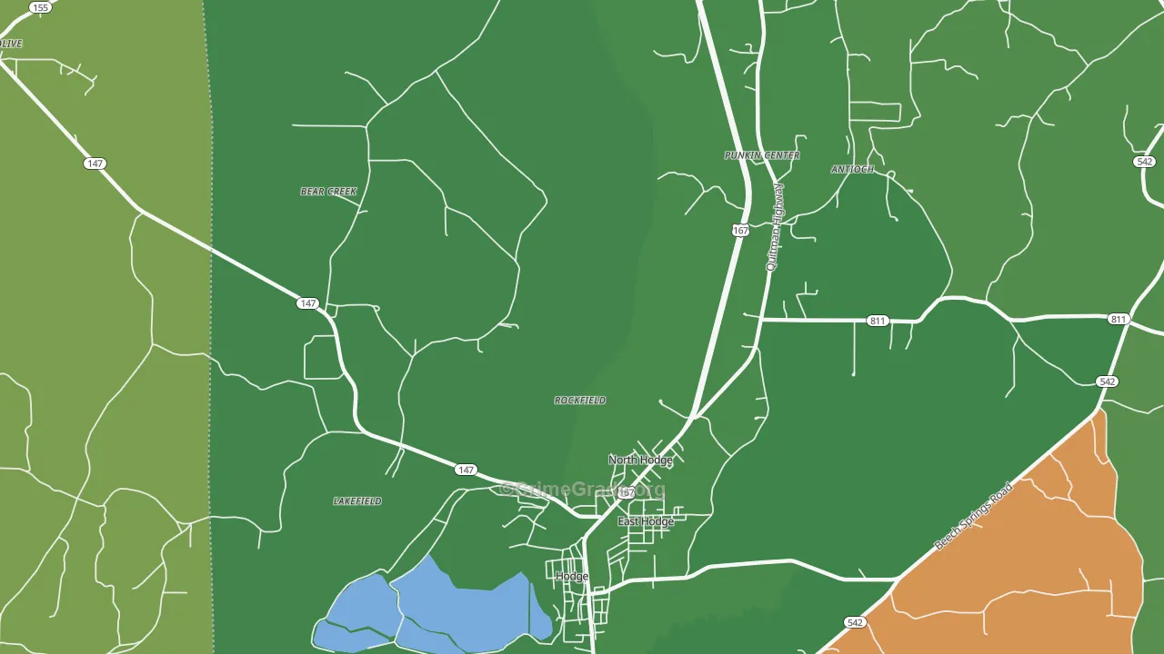 North Hodge, LA Map of Vehicle Theft Rates