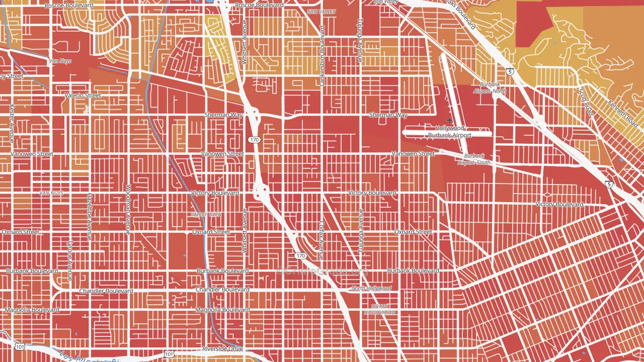 North Hollywood, CA Map of Vehicle Theft Rates