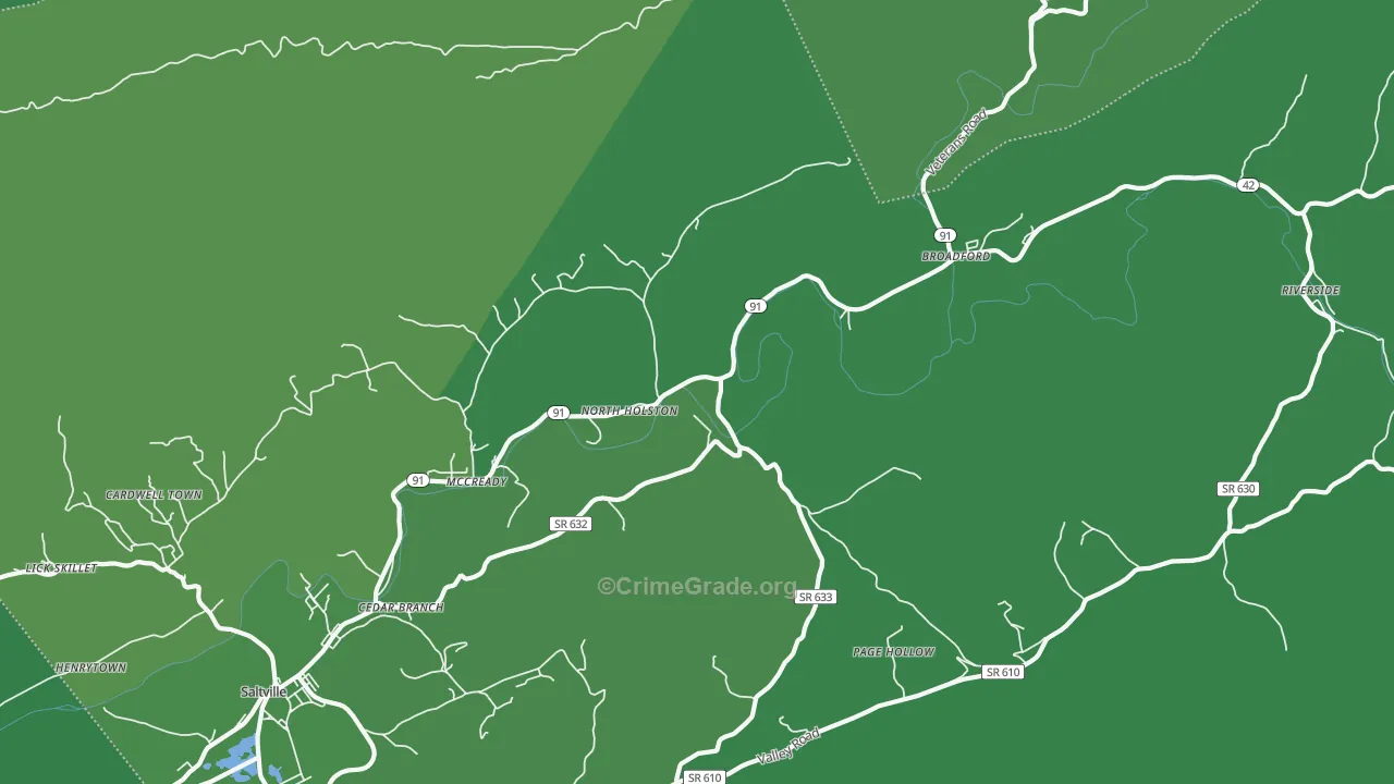 North Holston, VA Map of Vehicle Theft Rates