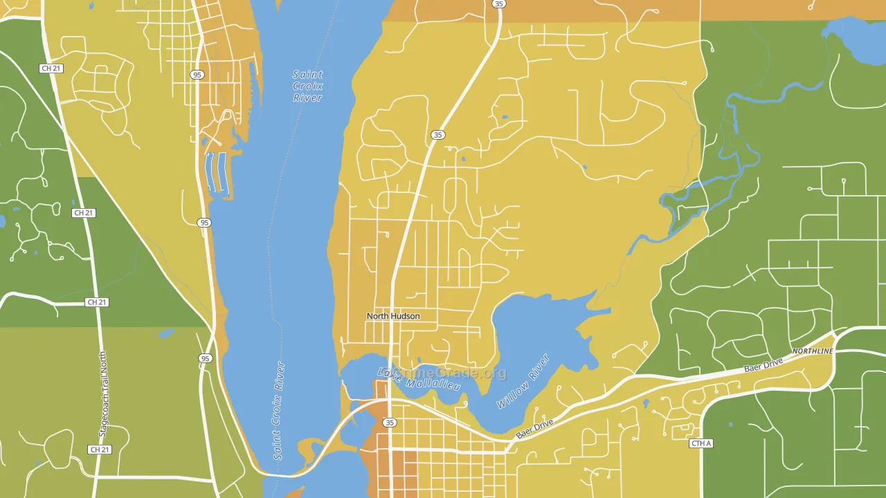 North Hudson, WI Map of Vehicle Theft Rates