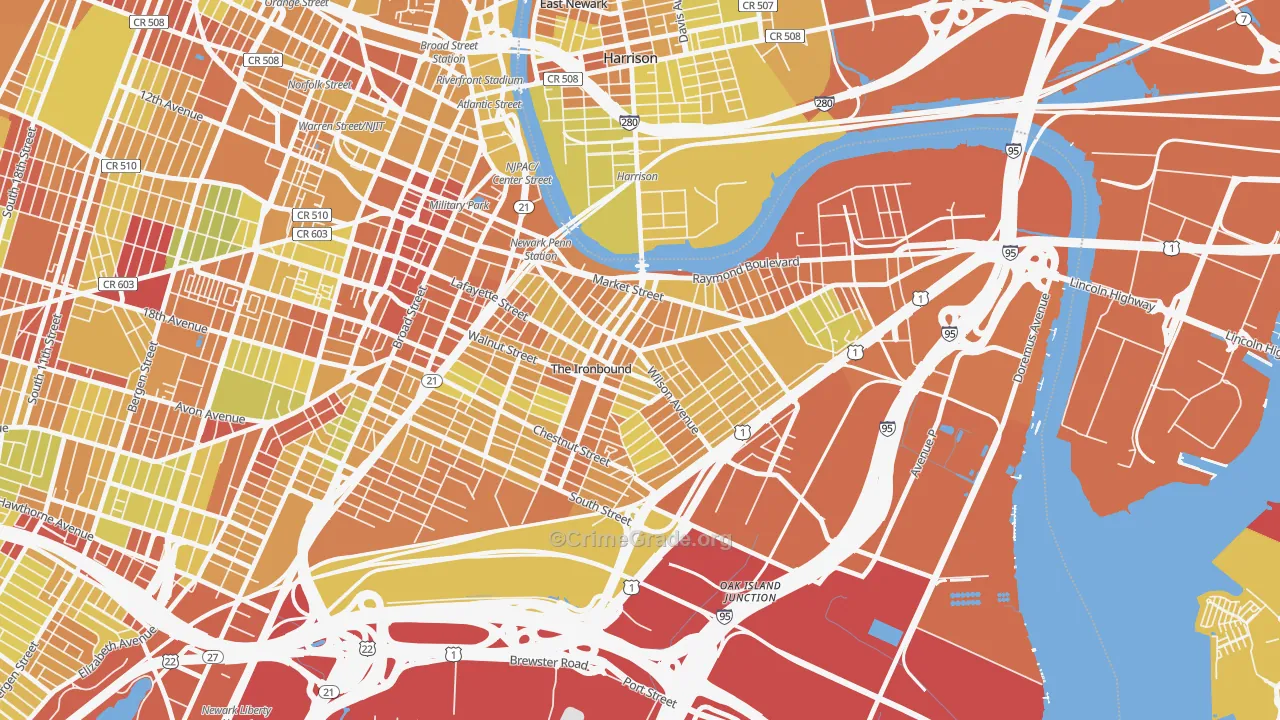 North Ironbound, Newark, NJ Map of Vehicle Theft Rates