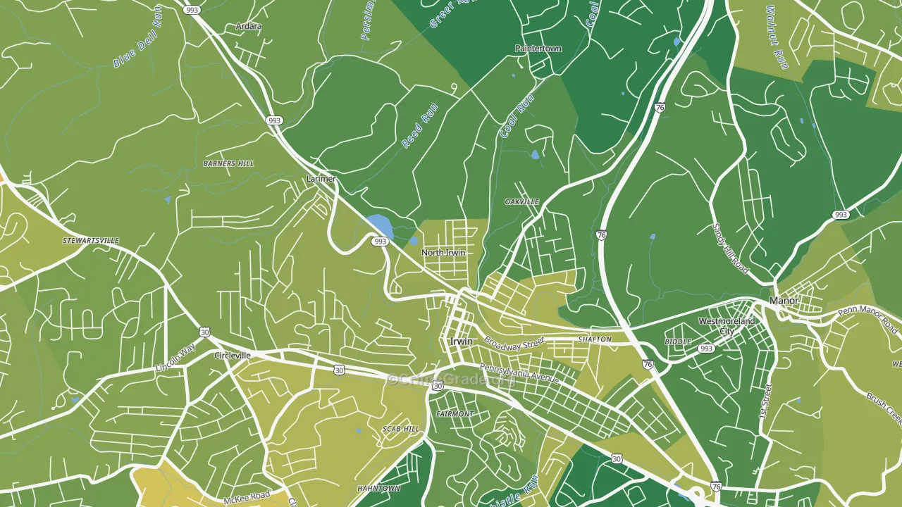 North Irwin, PA Map of Vehicle Theft Rates